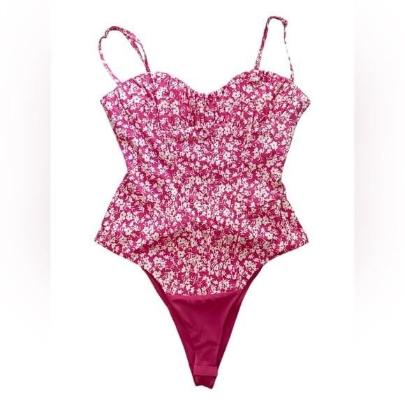 NWT Zara Corset Bodysuit Top Floral Print Pink Size S - Picture 1 of 9